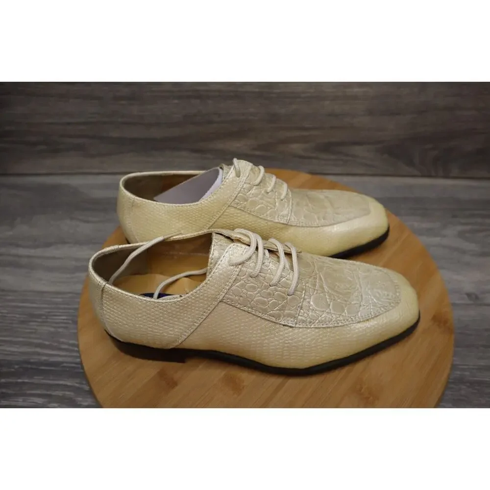 Roberto Chillini Shoes Mens 6 Oxford Slip On Dress Cream Alligator Crocodile NIB
